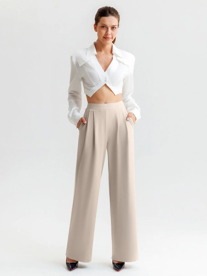 A model wearing a BRXL® High Waisted Straight Leg Commuter Pants With Pockets