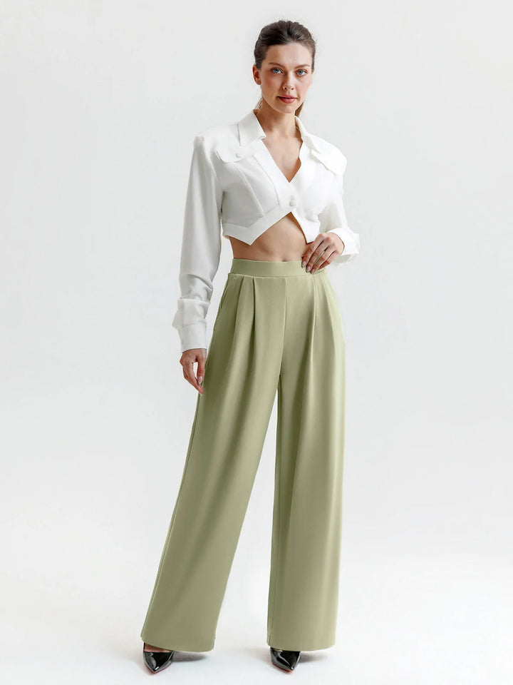 A model wearing a BRXL® High Waisted Straight Leg Commuter Pants With Pockets