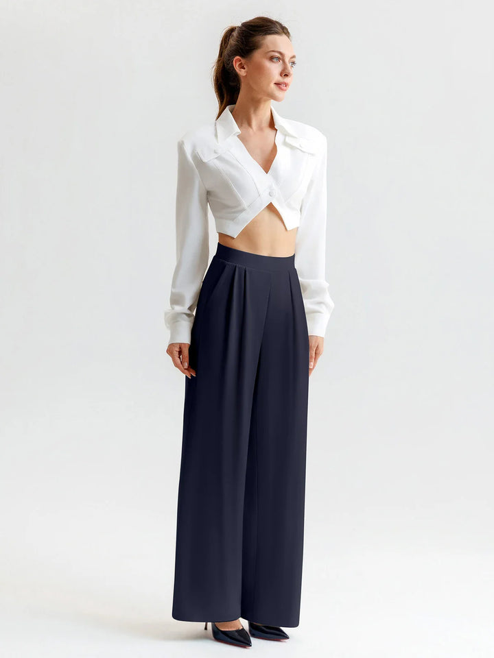 A model wearing a BRXL® High Waisted Straight Leg Commuter Pants With Pockets