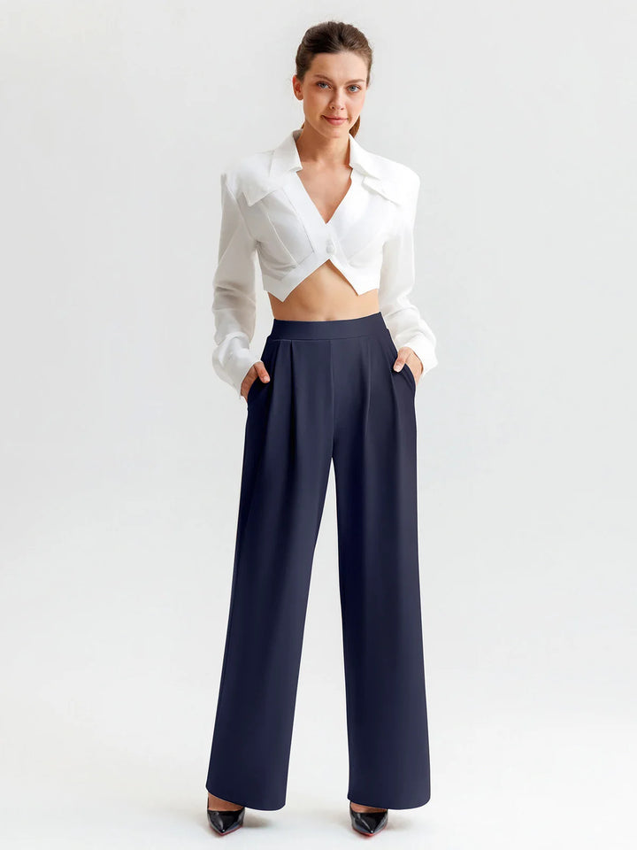 A model wearing a BRXL® High Waisted Straight Leg Commuter Pants With Pockets