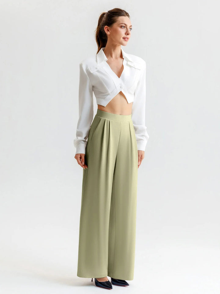 A model wearing a BRXL® High Waisted Straight Leg Commuter Pants With Pockets