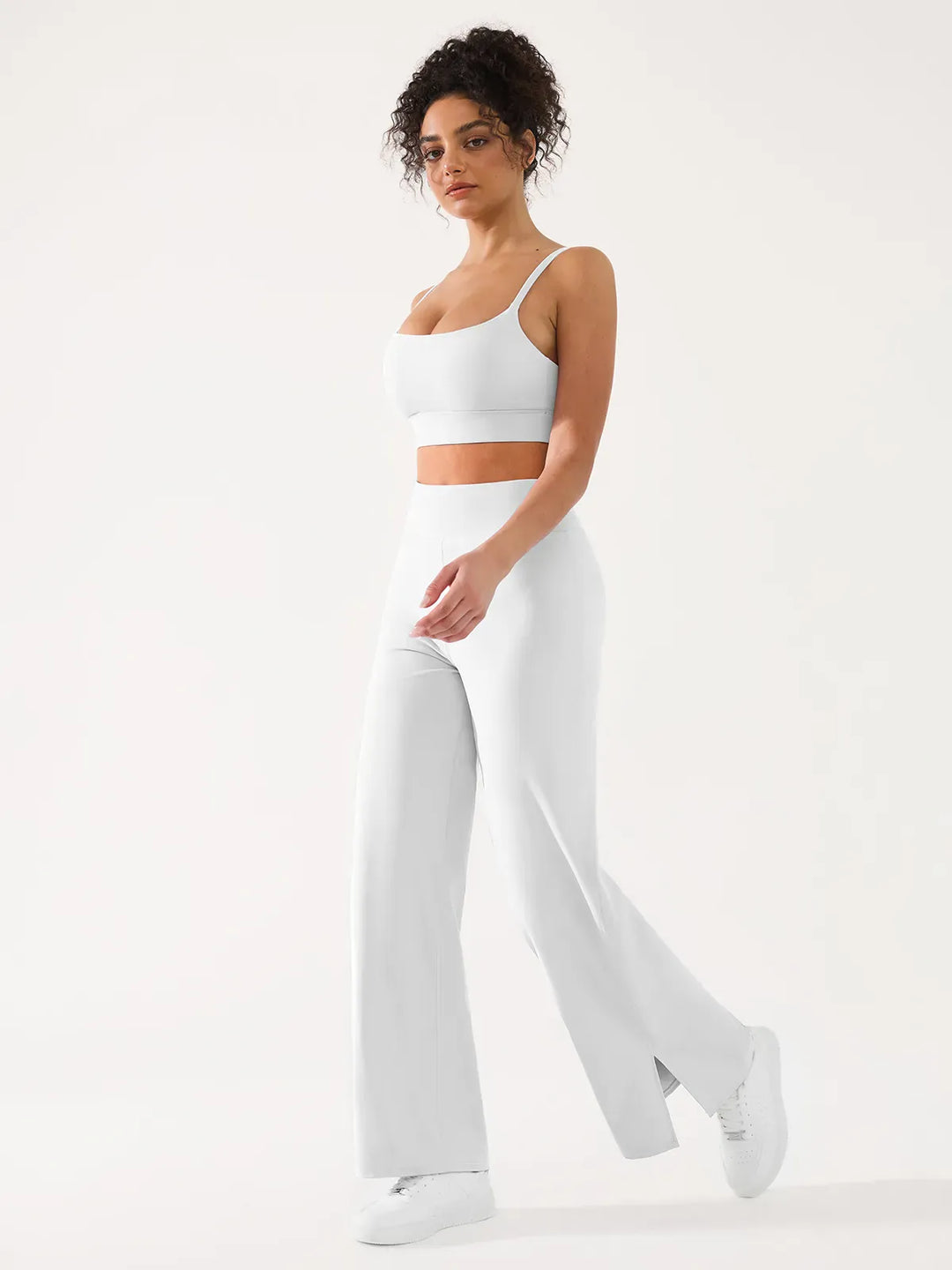 A model wearing a BRXL® High Waisted Wide Leg Hidden Pockets Yoga Pants