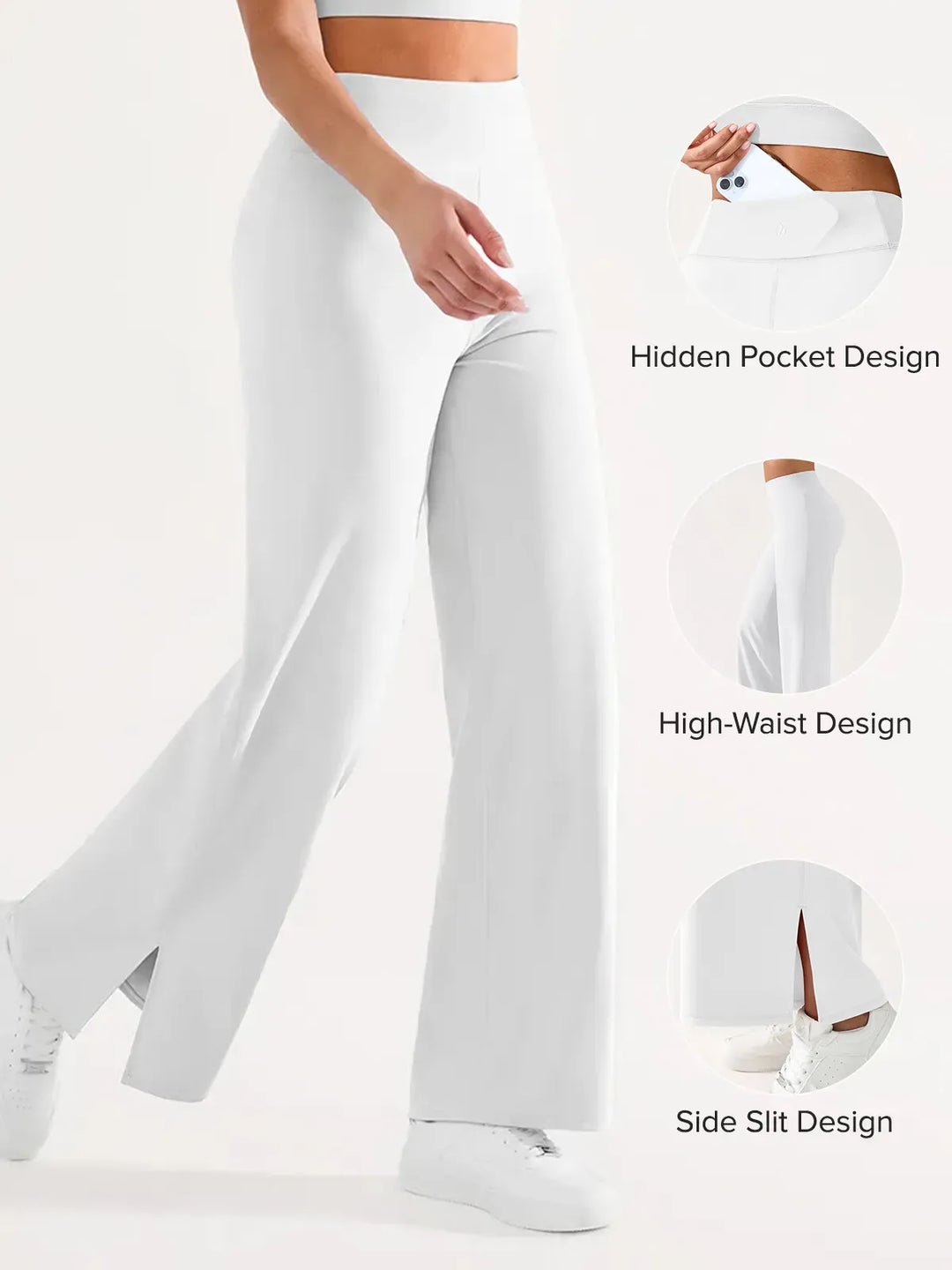 A model wearing a BRXL® High Waisted Wide Leg Hidden Pockets Yoga Pants in