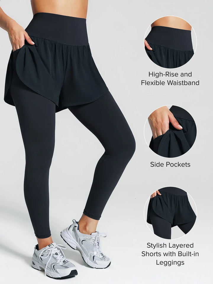 A model wearing a BRXL® Layered Combo Short Leggings in