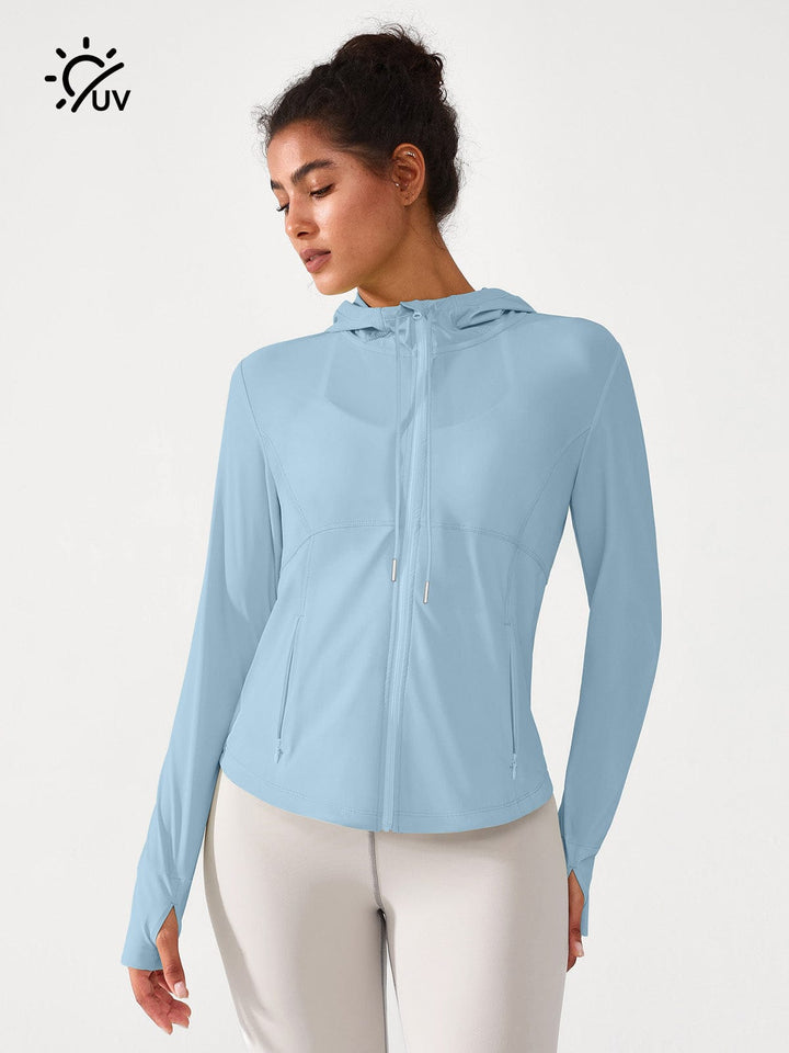 A model wearing a BRXL® Lightweight UV Protection Summer Jacket in Blue / S