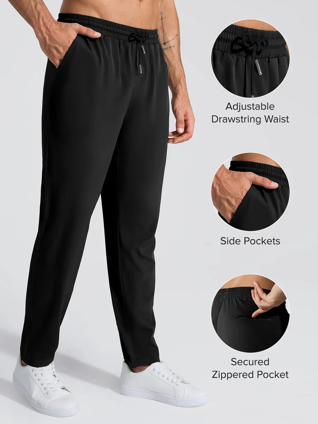 A model wearing a BRXL® Men’s  Adjustable Waist Tapered Activewear Joggers in