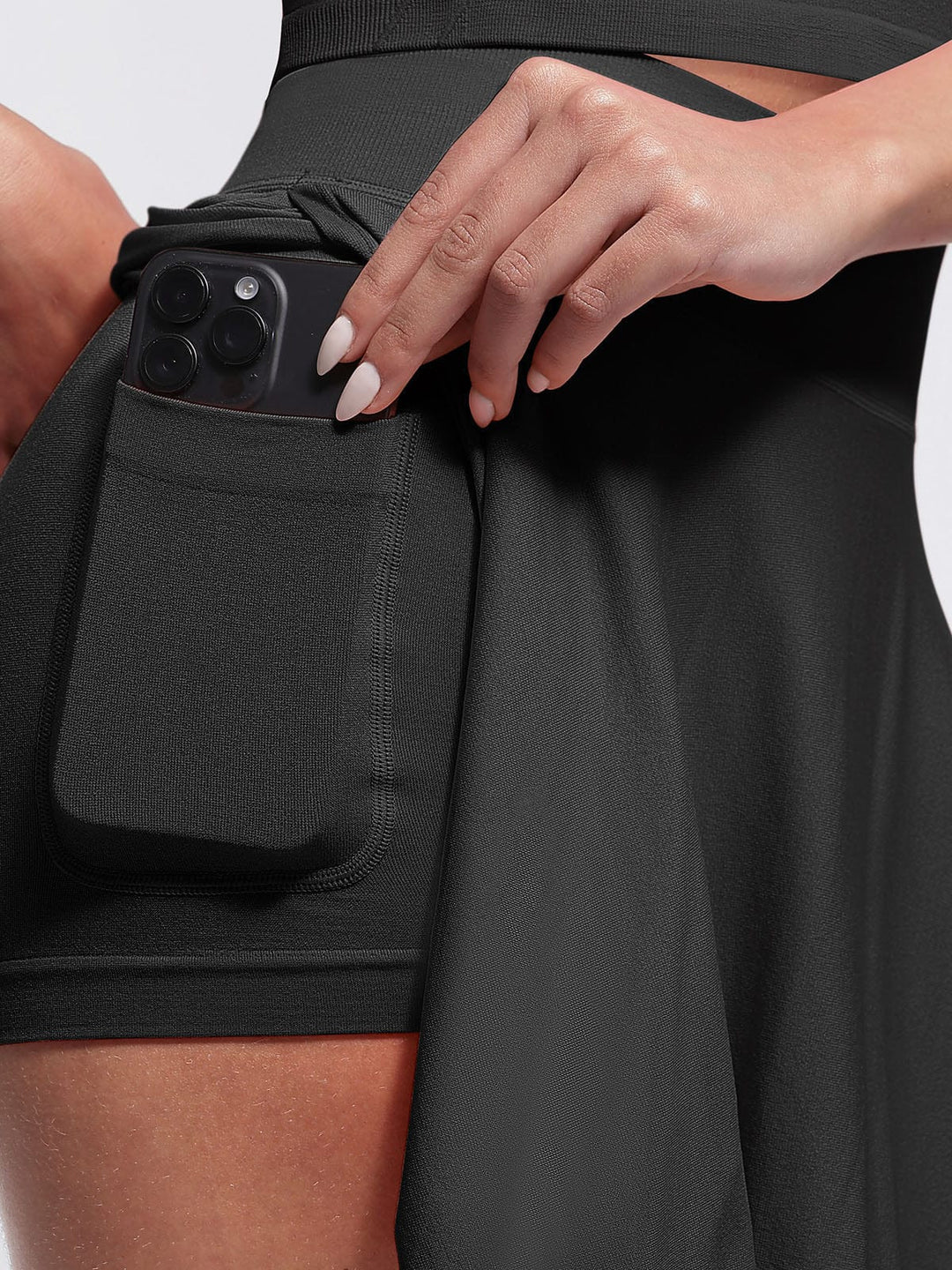 Mid-Waist A Line Skirt Flared Ruffle Hem Built in Shorts with Pockets