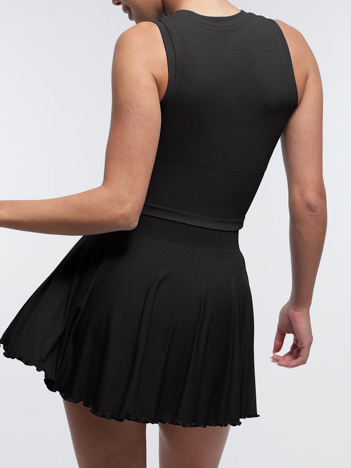 Mid-Waist A Line Skirt Flared Ruffle Hem Built in Shorts with Pockets