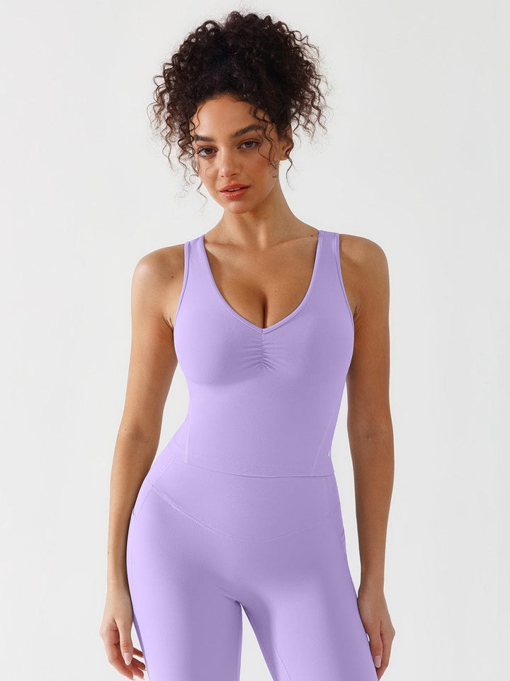 BRXL® XS（0-2） / Purple Ruched Racerback Tank Top with Shelf Bra