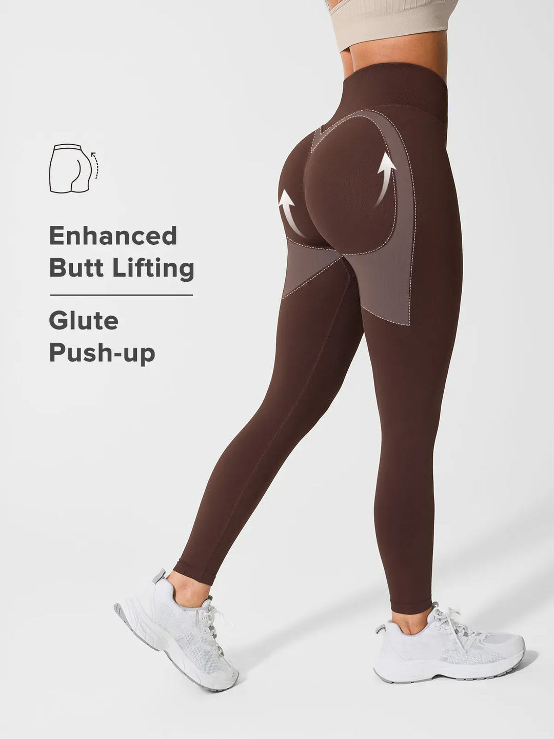 A model wearing a BRXL® Scrunch Butt Lifting Tummy Control High Waist Workout Leggings in
