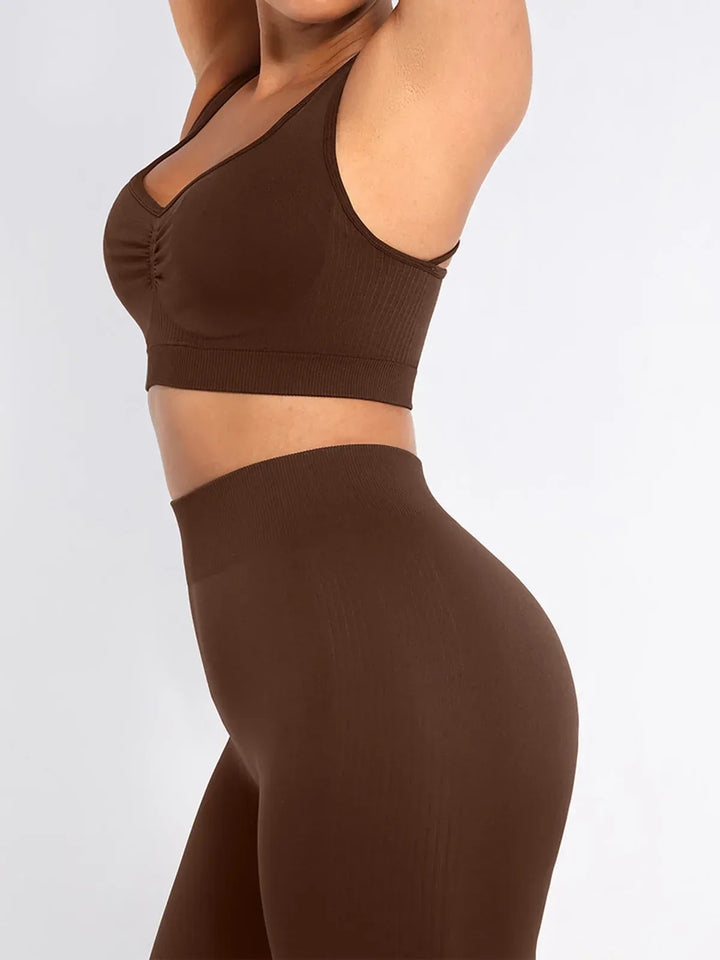 Seamless Bust Support Racerback Sports Bra with Removable Cups