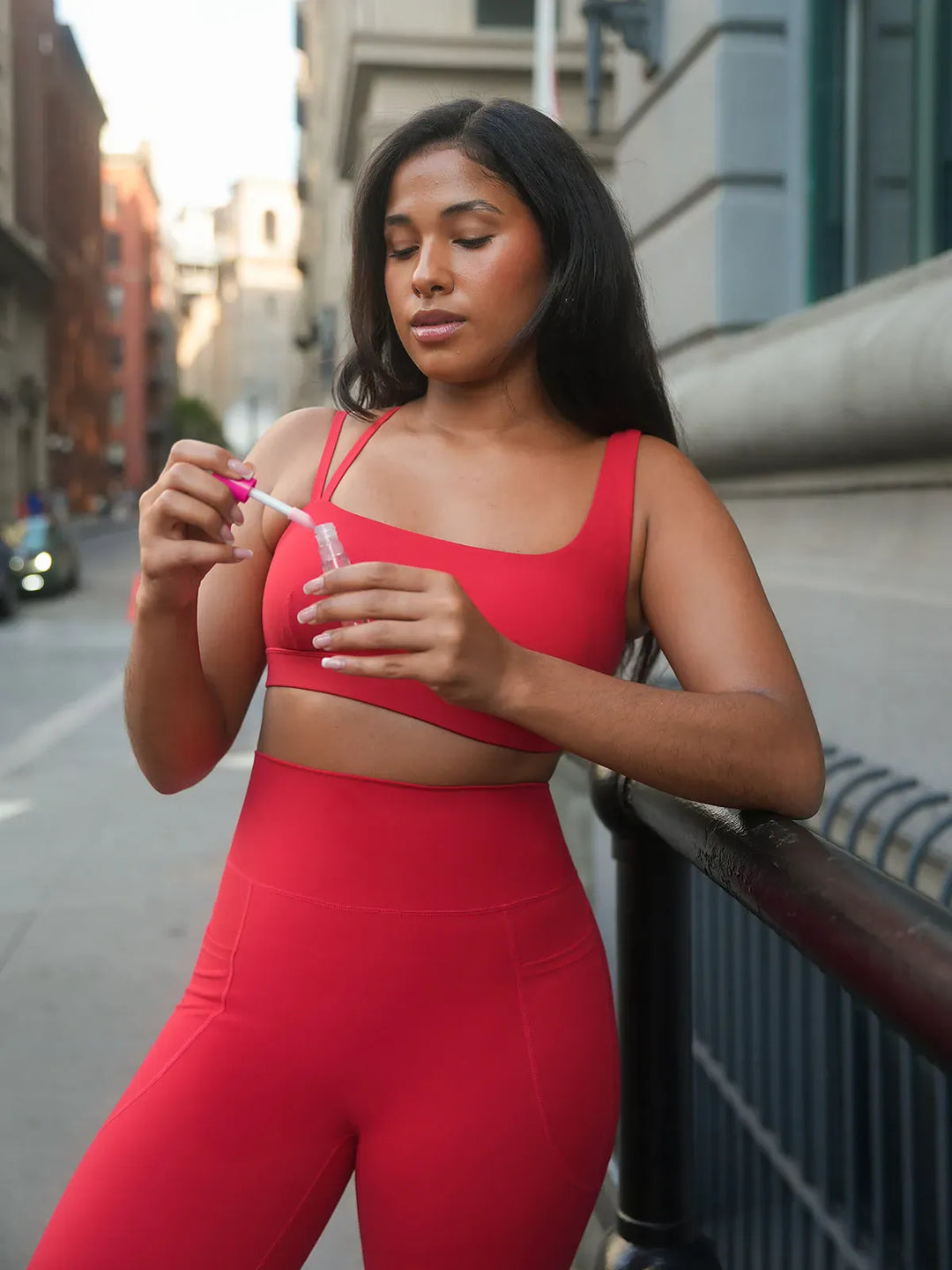 A model wearing a BRXL® Seamless Dual Style Square Neckline Sports Bra