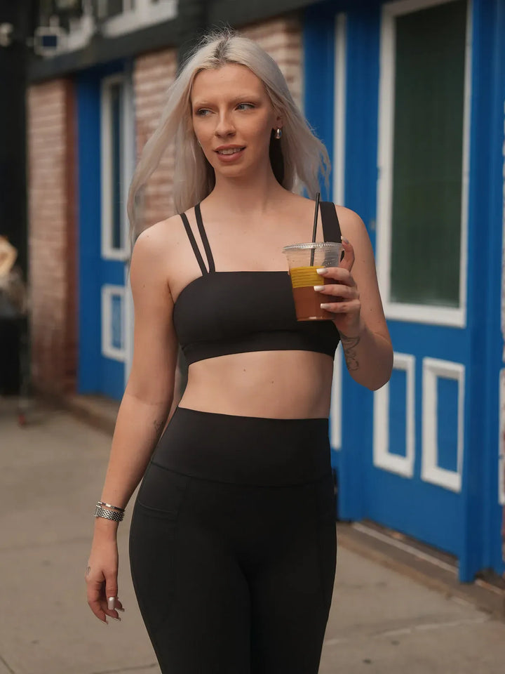 A model wearing a BRXL® Seamless Dual Style Square Neckline Sports Bra in