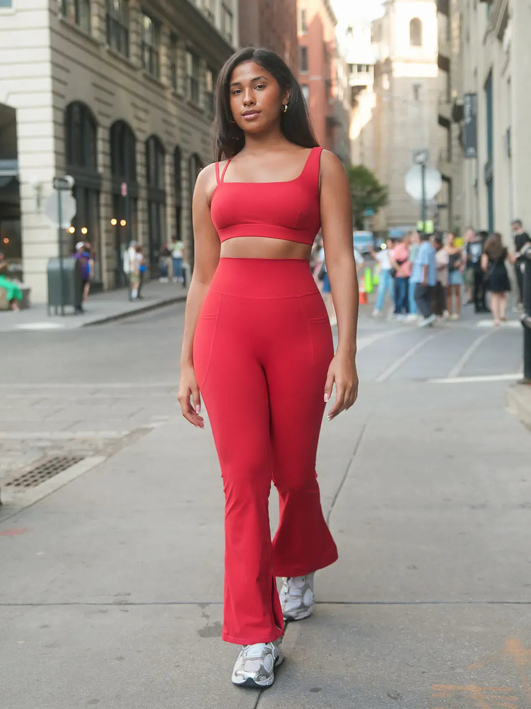 A model wearing a BRXL® Seamless Dual Style Square Neckline Sports Bra in