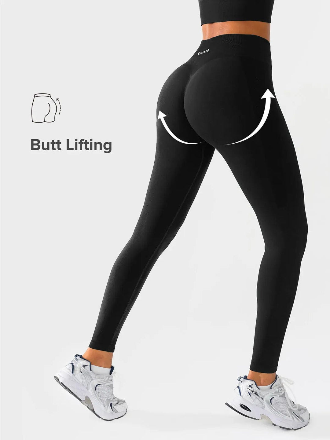 A model wearing a BRXL® Seamless High Waisted Butt-Lifting Leggings,Half Front Zipper Activewear Cropped Top in