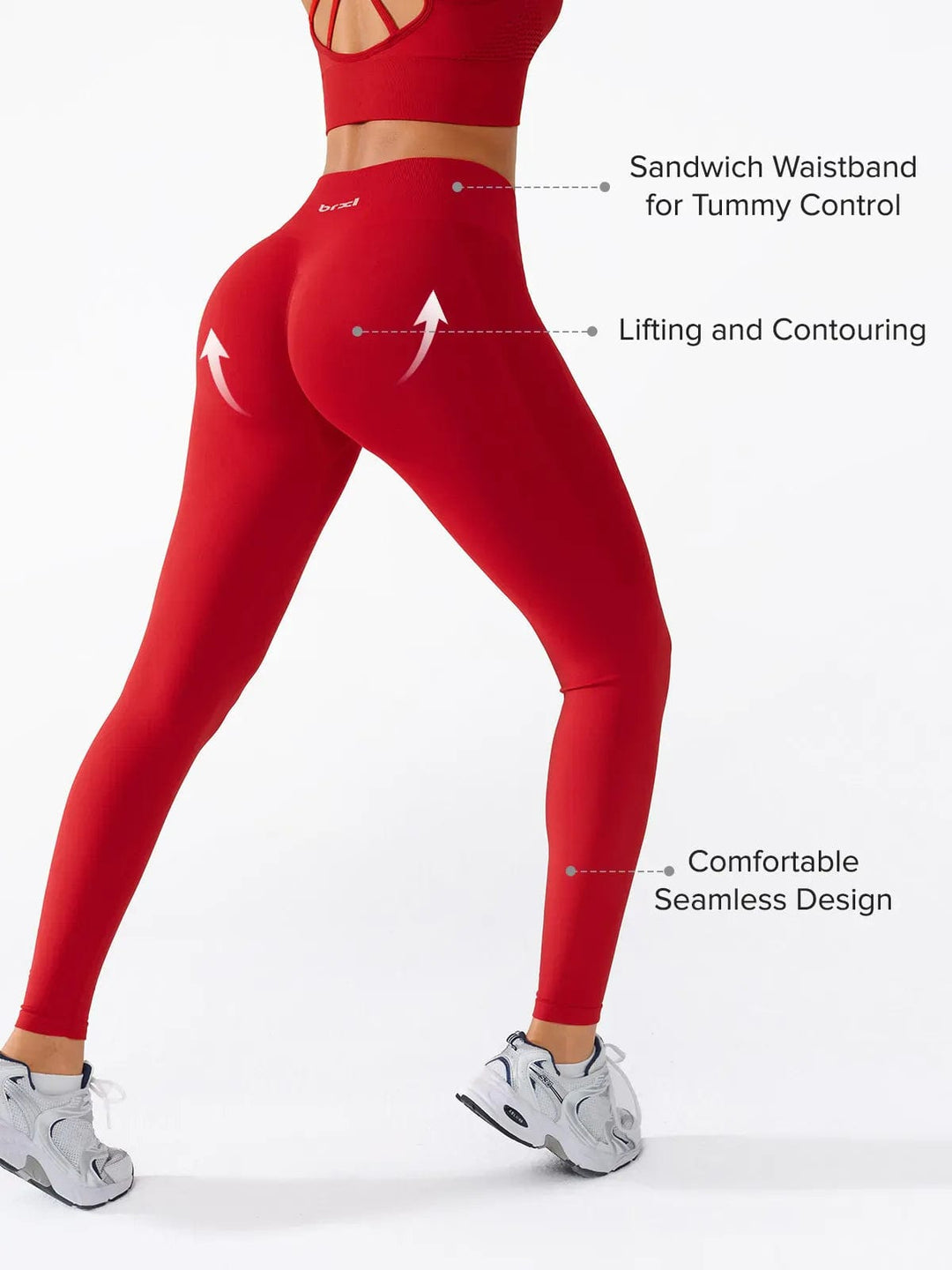 A model wearing a BRXL® Seamless High Waisted Butt-Lifting Leggings,Half Front Zipper Activewear Cropped Top in