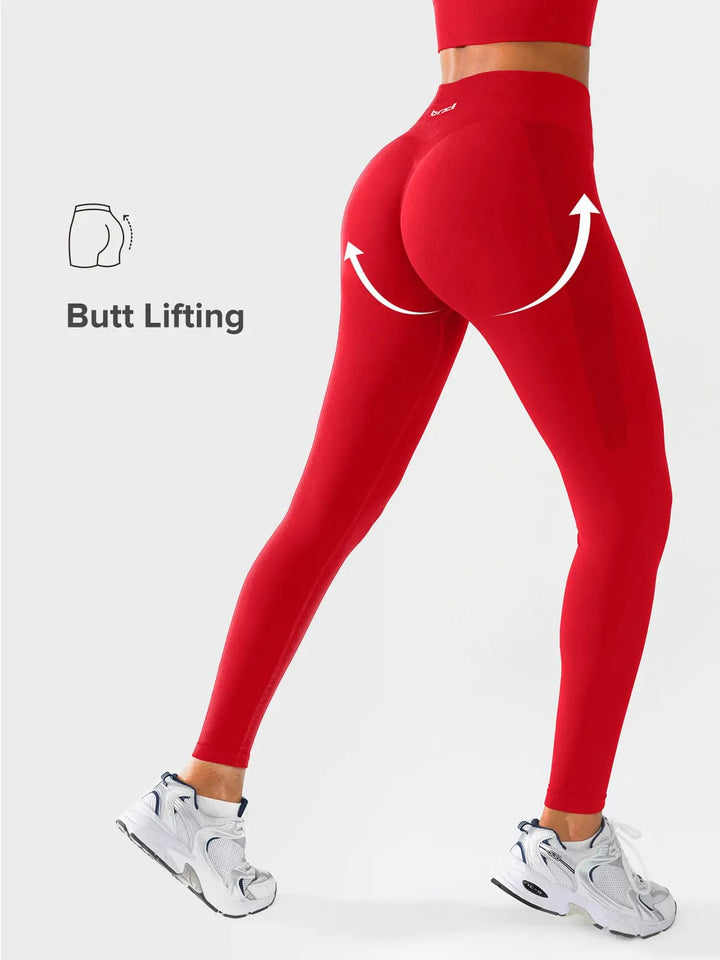 A model wearing a BRXL® Seamless High Waisted Butt-Lifting Leggings,Half Front Zipper Activewear Cropped Top in