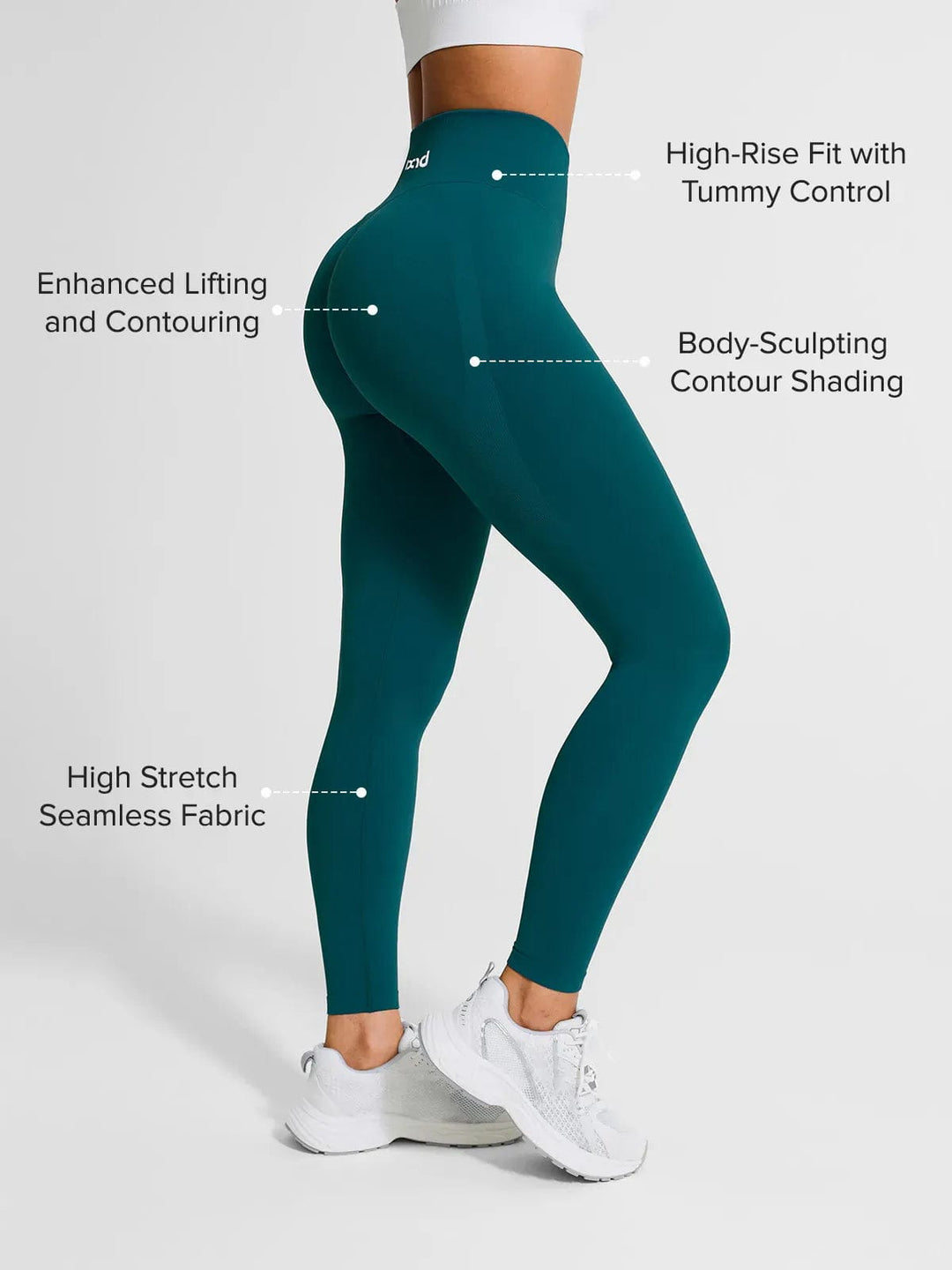 A model wearing a BRXL® Seamless High Waisted Tummy Control Butt-Lifting Leggings,Half Front Zipper Activewear Cropped Top in