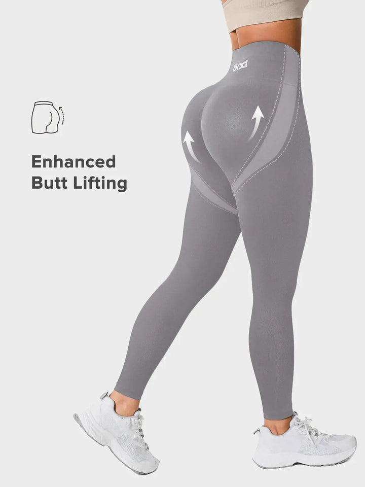 A model wearing a BRXL® Seamless High Waisted Tummy Control Butt-Lifting Leggings,Half Front Zipper Activewear Cropped Top in
