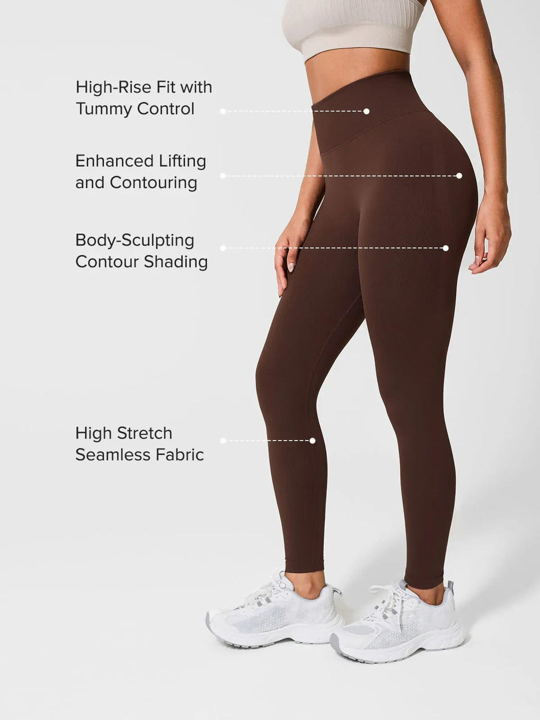 A model wearing a BRXL® Seamless High Waisted Tummy Control Butt-Lifting Leggings,Half Front Zipper Activewear Cropped Top in