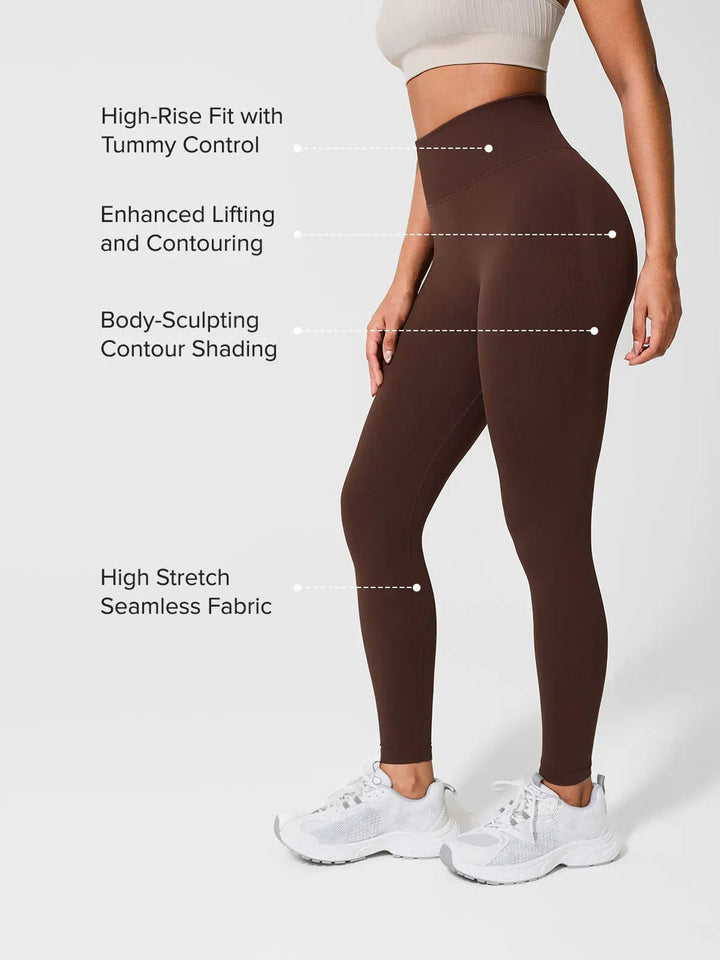 A model wearing a BRXL® Seamless High Waisted Tummy Control Butt-Lifting Leggings,Half Front Zipper Activewear Cropped Top in