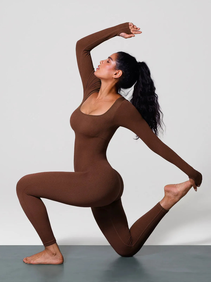 A model wearing a BRXL® Seamless Square Neck Tummy Control Jumpsuits in