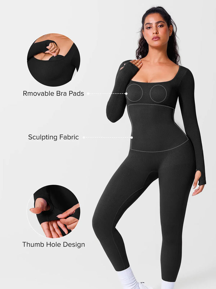 A model wearing a BRXL® Seamless Square Neck Tummy Control Jumpsuits in