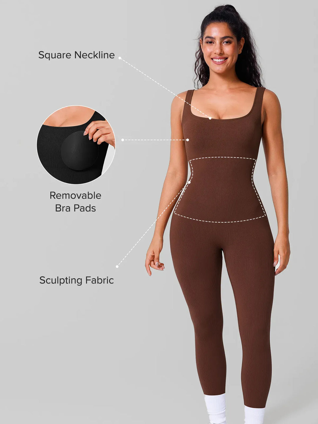 A model wearing a BRXL® Seamless Square Neck Tummy Control Jumpsuits in