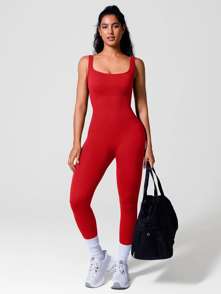 A model wearing a BRXL® Seamless Square Neck Tummy Control Jumpsuits in