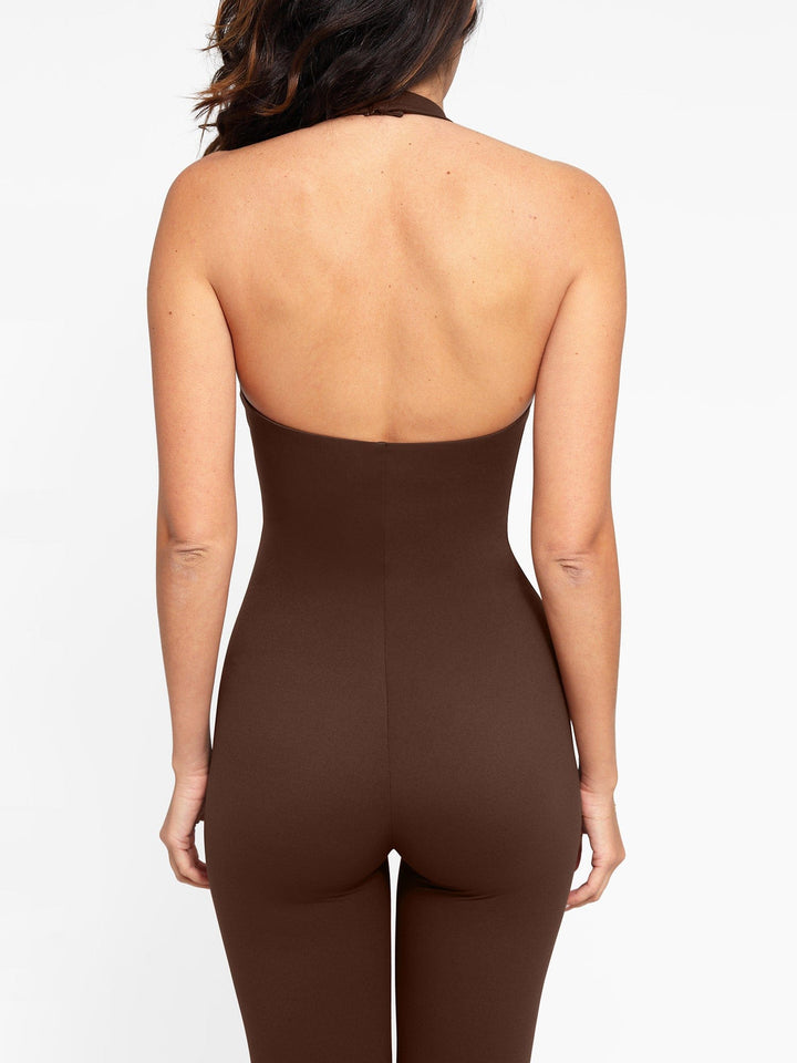 A model wearing a BRXL® Shapewear Body-Sculpting Halter Neck Jumpsuit in