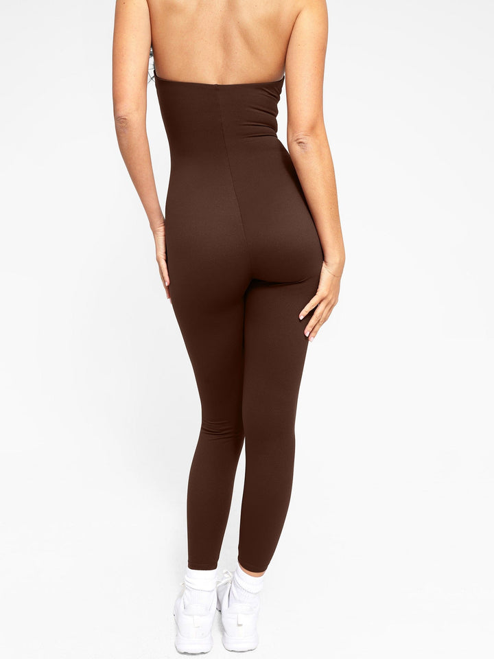 A model wearing a BRXL® Shapewear Body-Sculpting Halter Neck Jumpsuit in