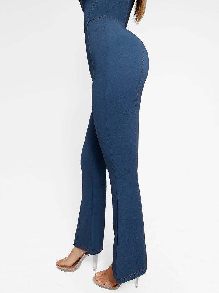 Shapewear Denim Sculpting Tank Flare Leg Jumpsuit