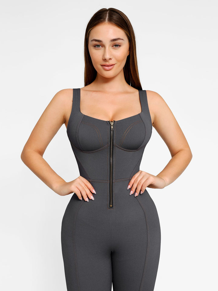 Shapewear Denim Sculpting Tank Flare Leg Jumpsuit