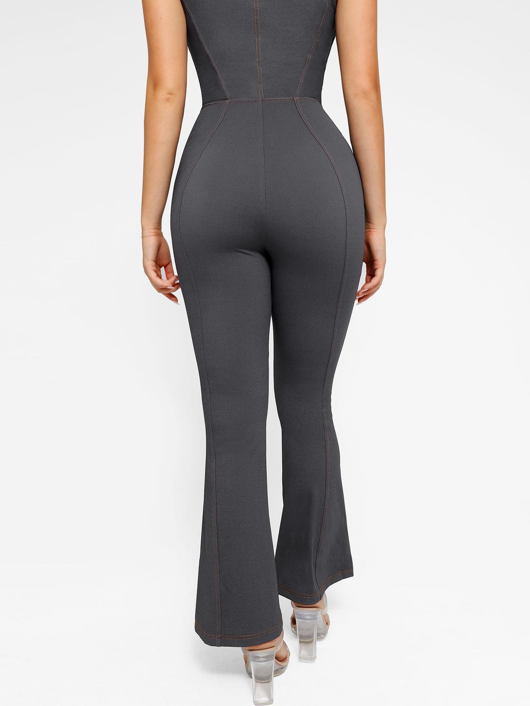 Shapewear Denim Sculpting Tank Flare Leg Jumpsuit