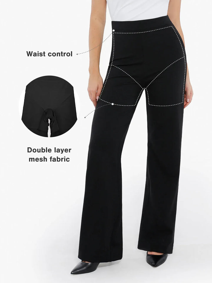 A model wearing a BRXL® Shapewear Executive High Waisted Ponte Wide-Leg Pants in