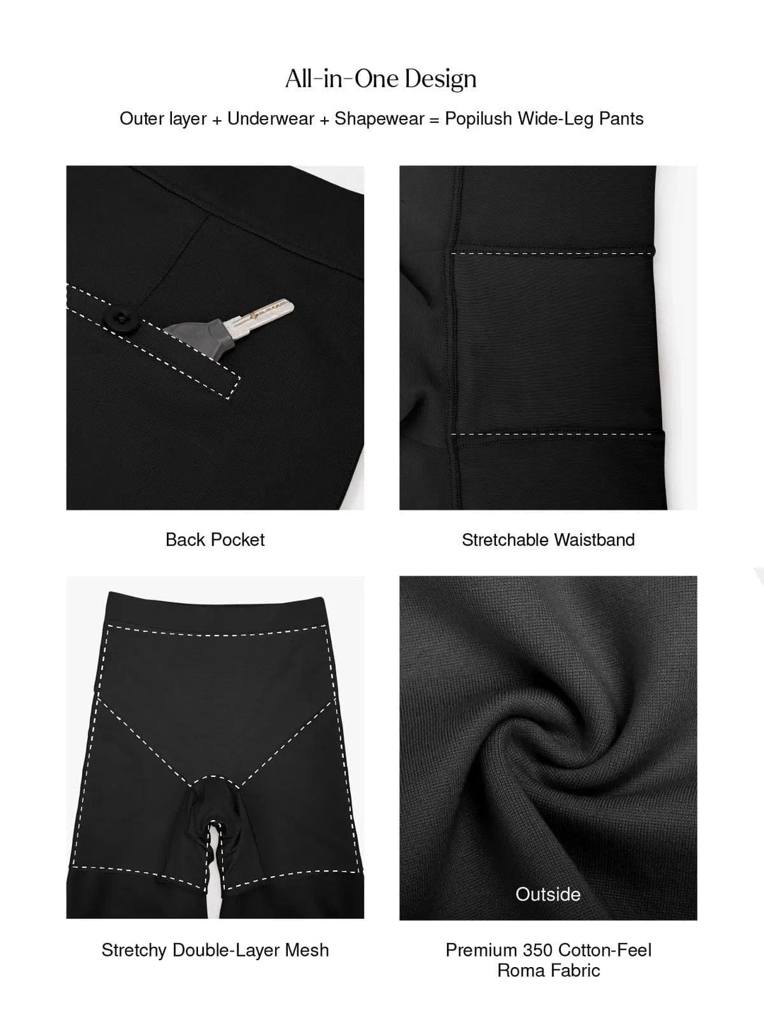 A model wearing a BRXL® Shapewear Executive High Waisted Ponte Wide-Leg Pants in