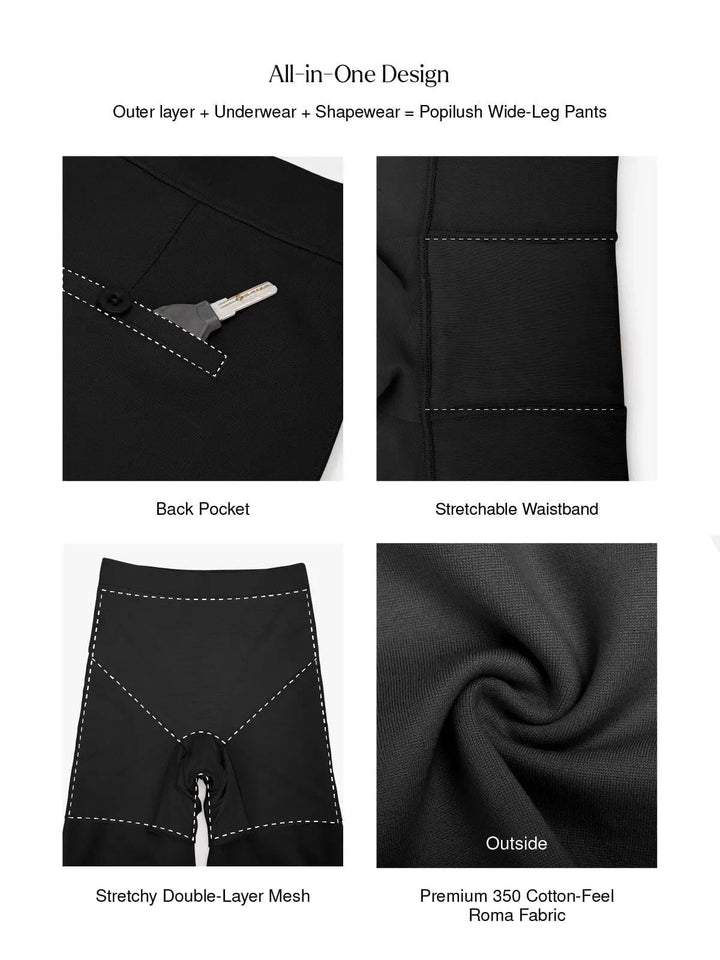 A model wearing a BRXL® Shapewear Executive High Waisted Ponte Wide-Leg Pants in