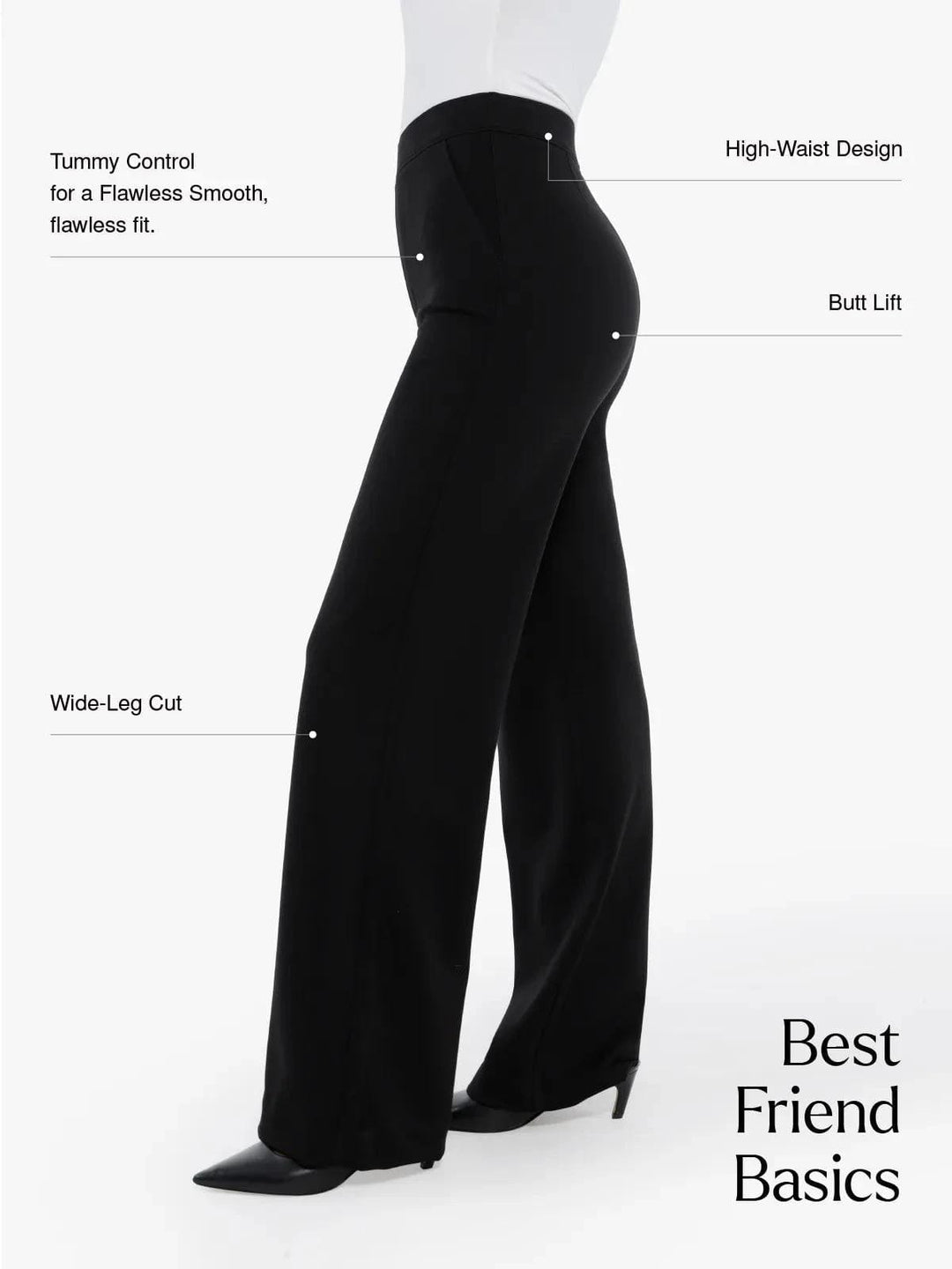 A model wearing a BRXL® Shapewear Executive High Waisted Ponte Wide-Leg Pants in
