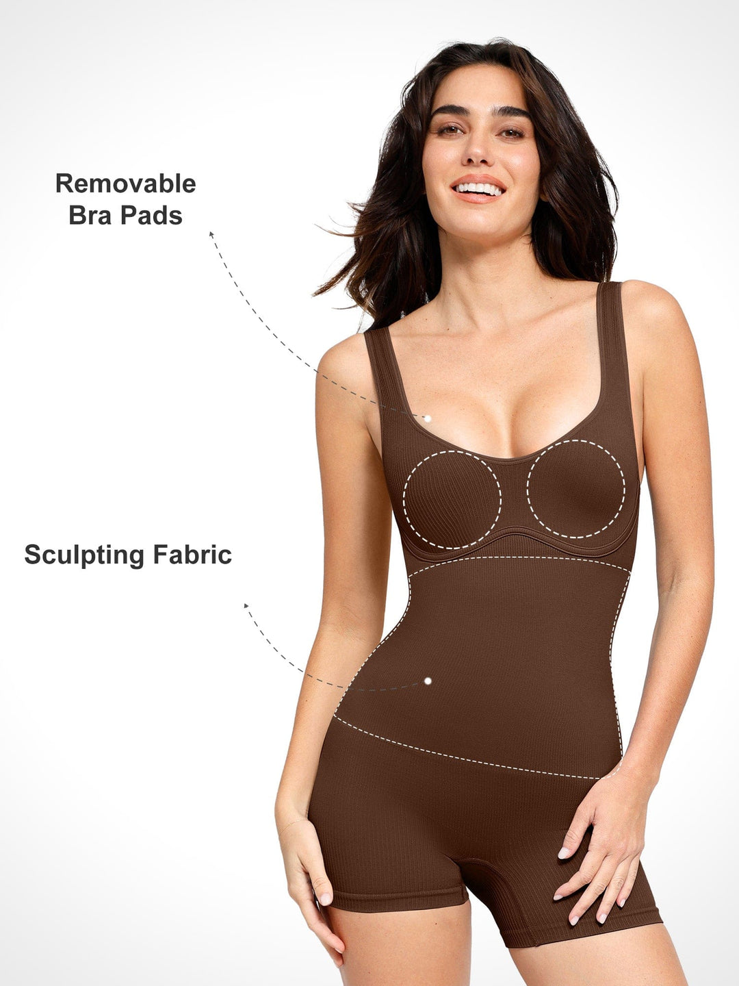 A model wearing a BRXL® Shapewear Seamless Rib V-Neck Romper