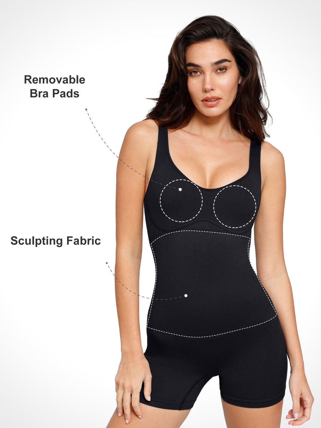 A model wearing a BRXL® Shapewear Seamless Rib V-Neck Romper