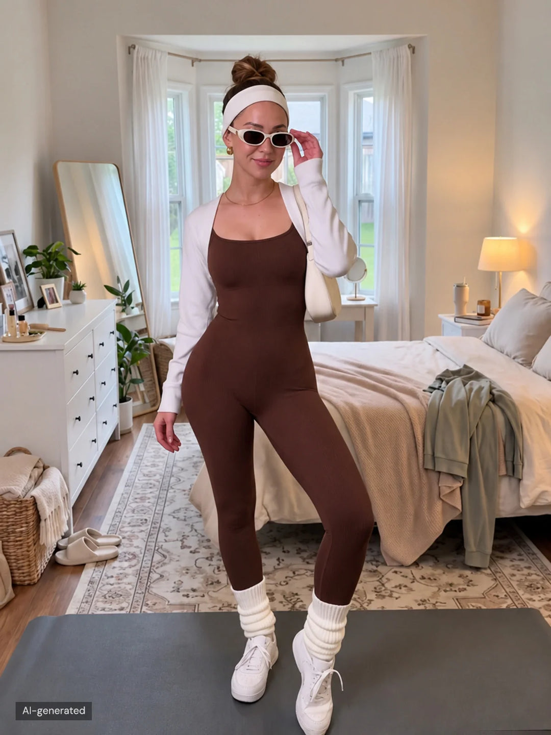 A model wearing a BRXL® Yoga Activewear Jumpsuit Shapewear Seamless Tummy Control Tank Workout Jumpsuit