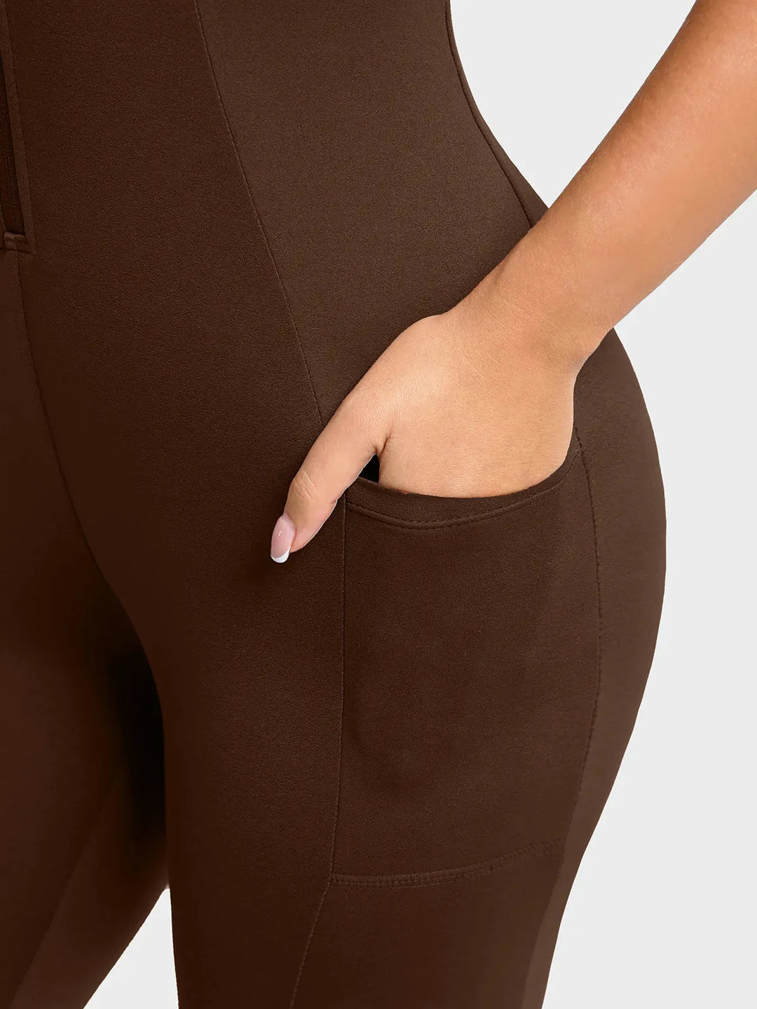 Sleeveless Body-Sculpting Zip Front Bodycon Jumpsuit