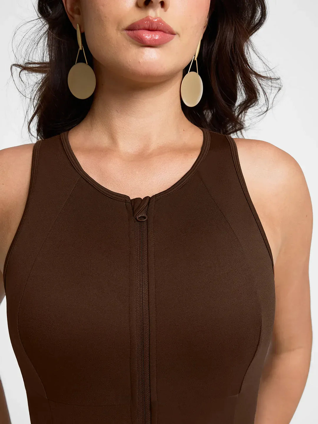 Sleeveless Body-Sculpting Zip Front Bodycon Jumpsuit