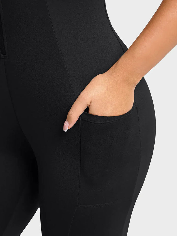 Sleeveless Body-Sculpting Zip Front Bodycon Jumpsuit