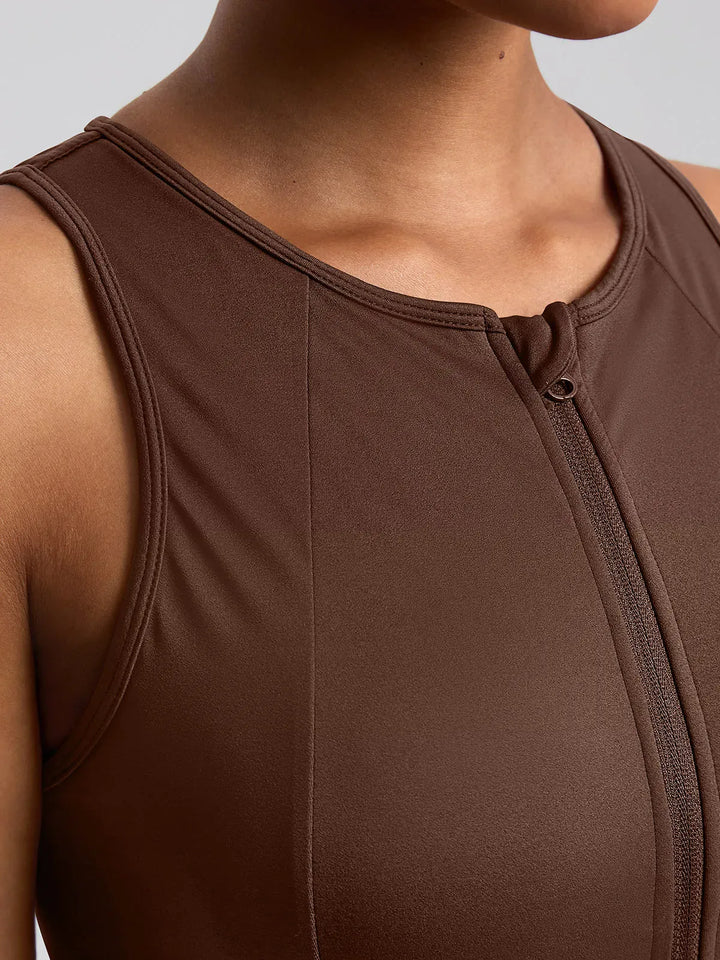 Sleeveless Body-Sculpting Zip Front Bodycon Jumpsuit