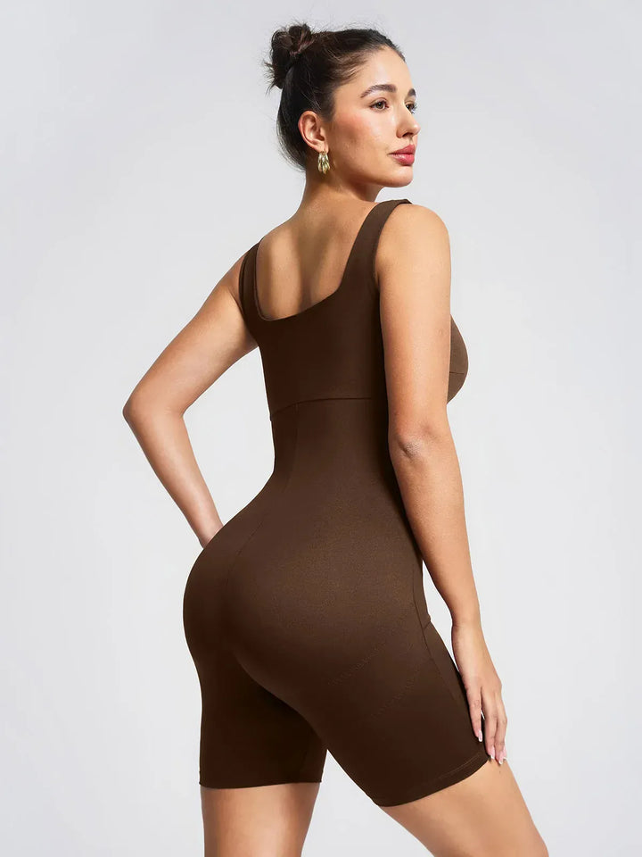 Square Neck Slimming Mid-Thigh Workout Romper