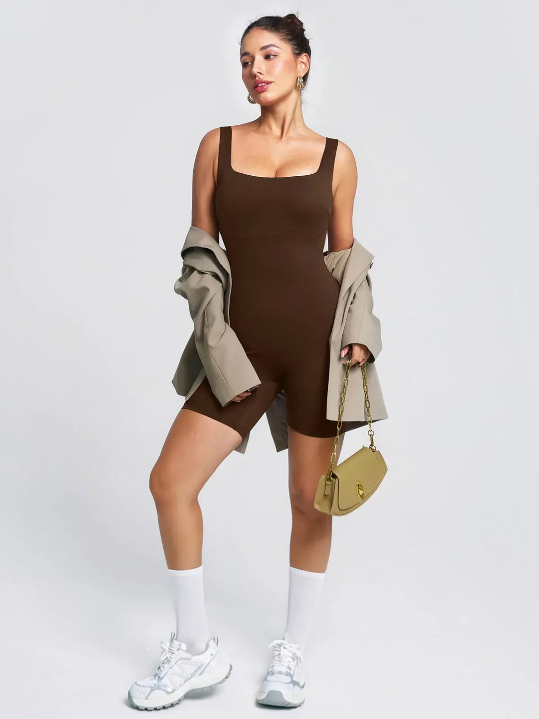 Square Neck Slimming Mid-Thigh Workout Romper