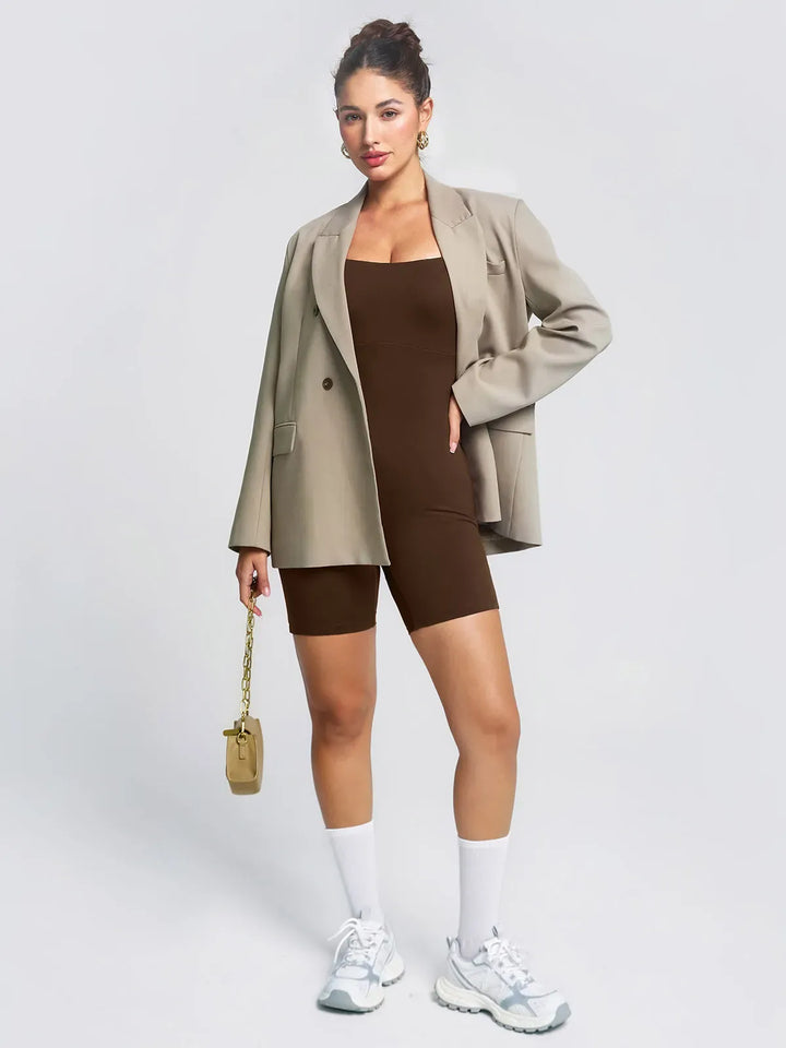 Square Neck Slimming Mid-Thigh Workout Romper