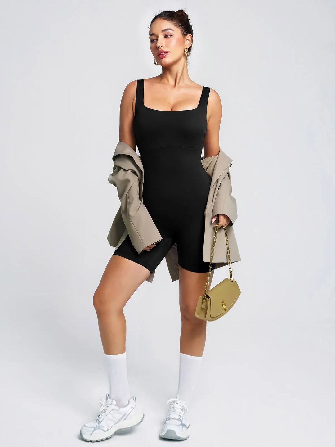 Square Neck Slimming Mid-Thigh Workout Romper