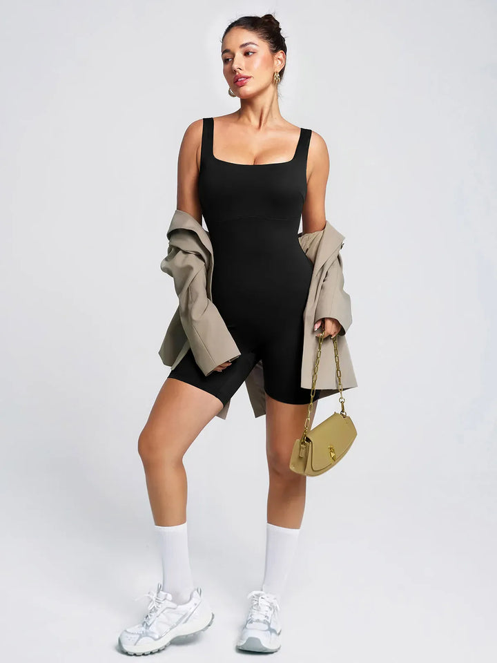 Square Neck Slimming Mid-Thigh Workout Romper